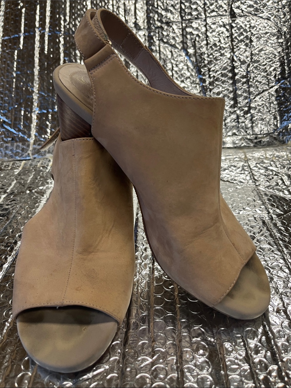Sudini Taupe Open-Toe Suede Slingback Sandals